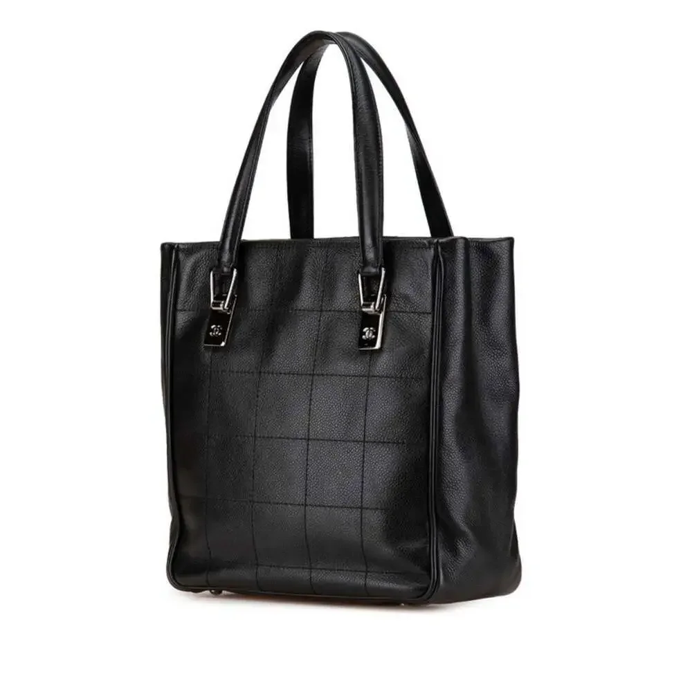 CHANEL Black Caviar Leather Logo Tote Bag